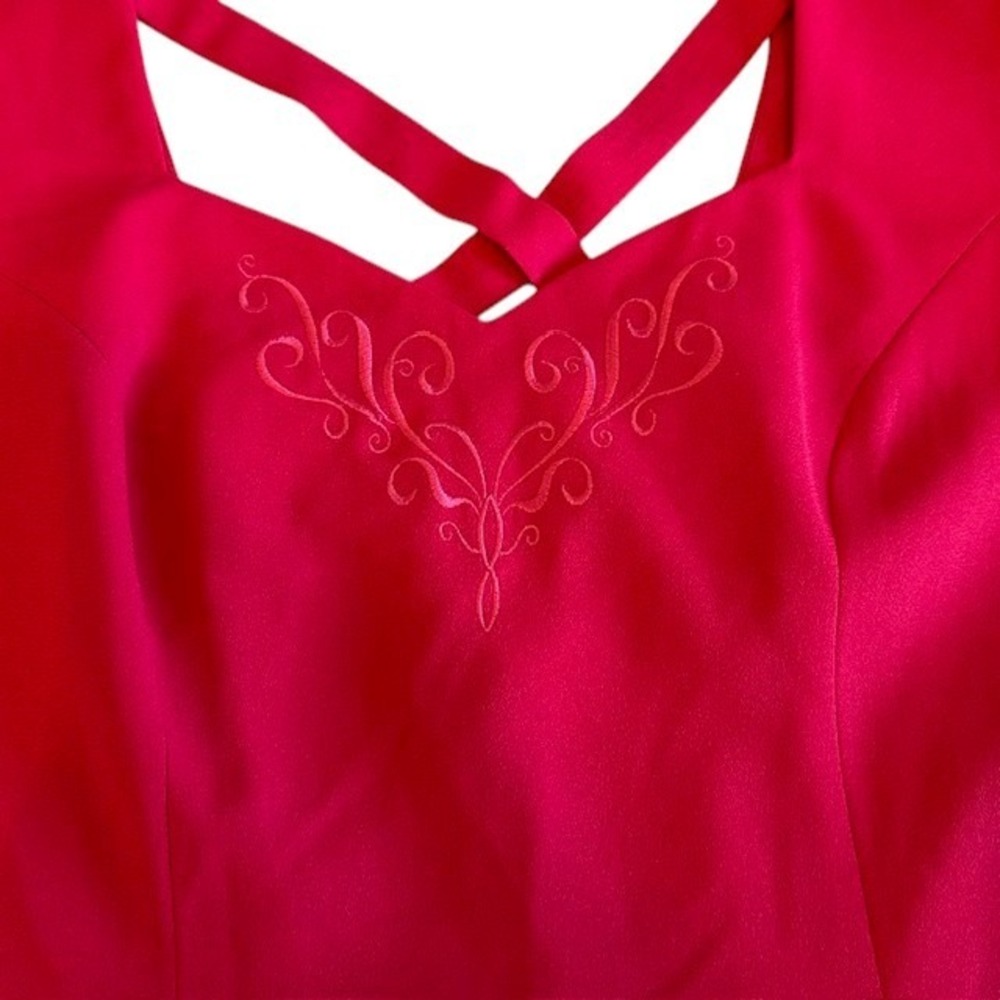 Women's Vintage Liz Claiborne Dress Pink Embroidered w/Slit X-Back Detail Size 8 - Picture 6 of 16